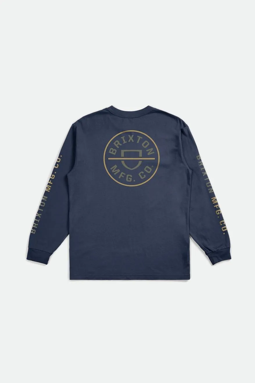 Crest L/S Tee - Washed Navy/Olive Surplus/Antelope sold by Brixton