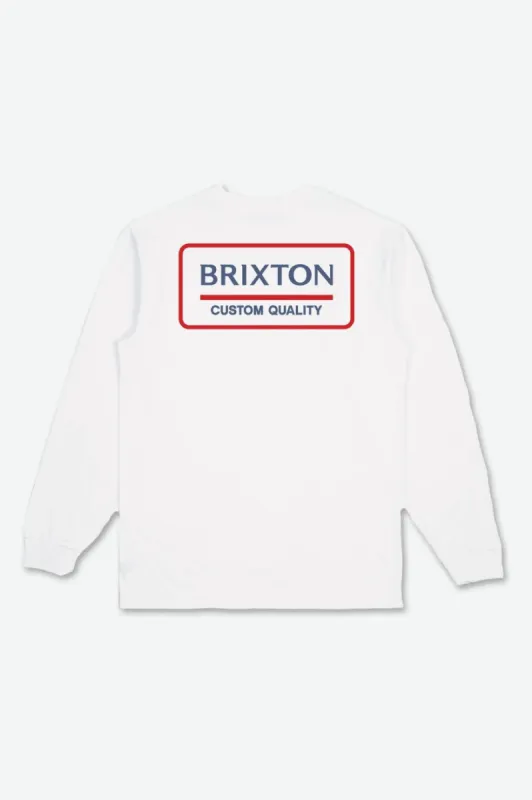 Palmer Proper L/S Tee - White/Pacific Blue/Aloha Red sold by Brixton