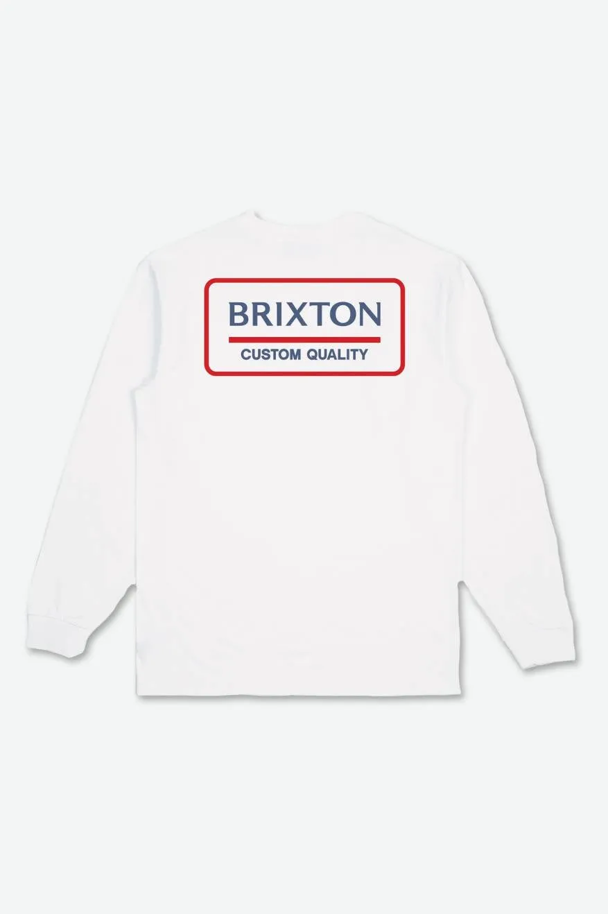 Palmer Proper L/S Tee - White/Pacific Blue/Aloha Red sold by Brixton