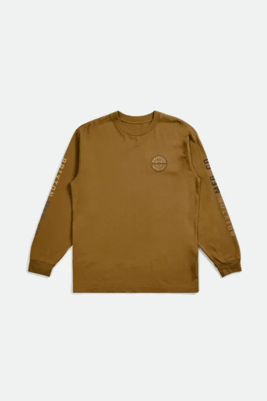 Crest L/S Tee - Golden Brown/Sand/Ombre Blue sold by Brixton