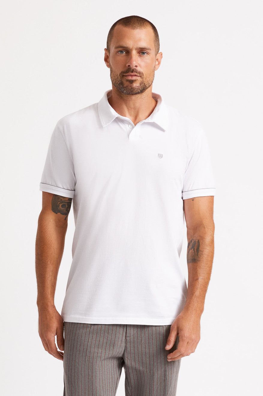 Carlos S/S Polo Knit - White/Light Grey sold by Brixton