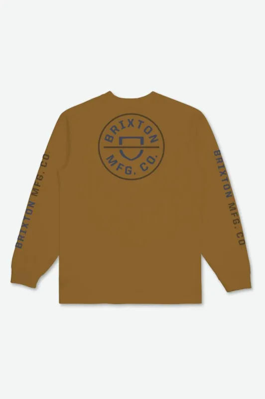 Crest L/S Tee  - Golden Brown/Washed Navy/Desert Palm sold by Brixton