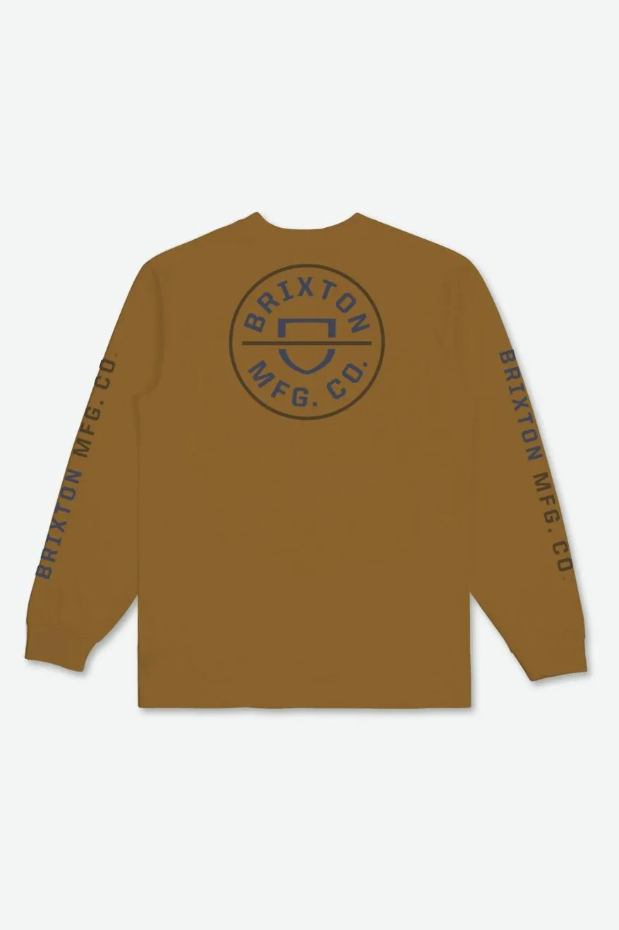 Crest L/S Tee - Golden Brown/Washed Navy/Desert Palm sold by Brixton
