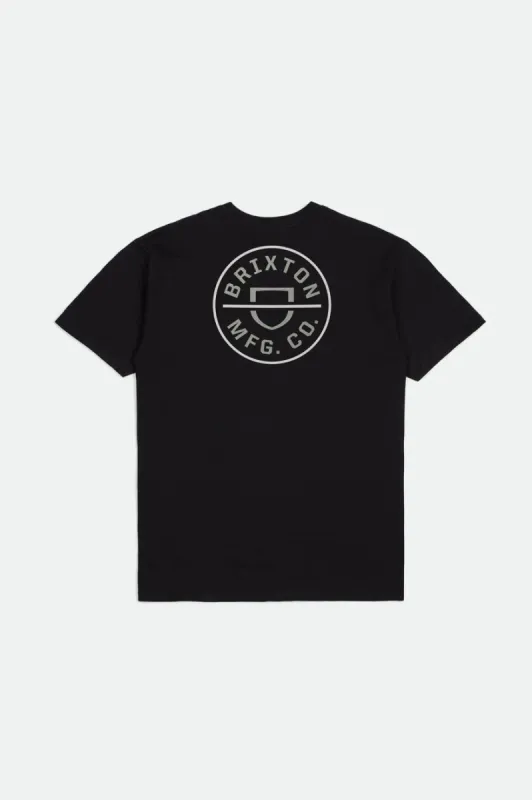 Crest II S/S Standard Tee - Black/Mineral Grey/White sold by Brixton
