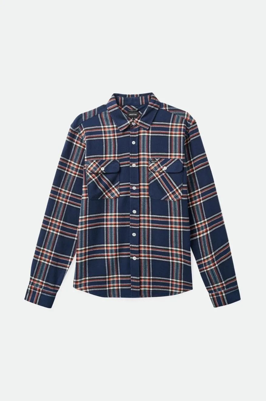 Bowery L/S Flannel - Washed Navy/Off White/Terracotta sold by Brixton
