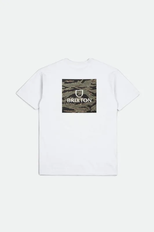 Alpha Square S/S Standard Tee - White/Tiger Camo sold by Brixton