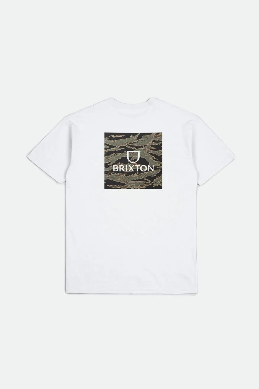 Alpha Square S/S Standard Tee - White/Tiger Camo sold by Brixton