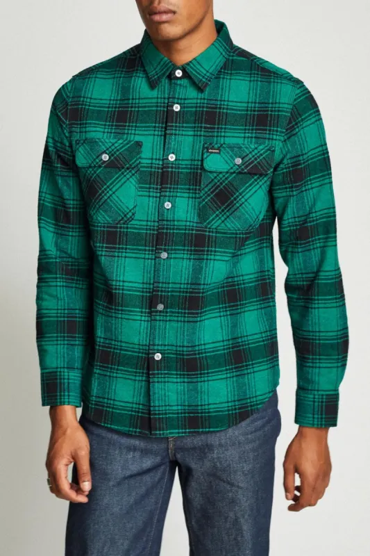 Bowery L/S Flannel - Green/Black sold by Brixton