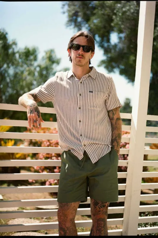 Charter Herringbone Stripe S/S Woven Shirt - Off White/Bison sold by Brixton