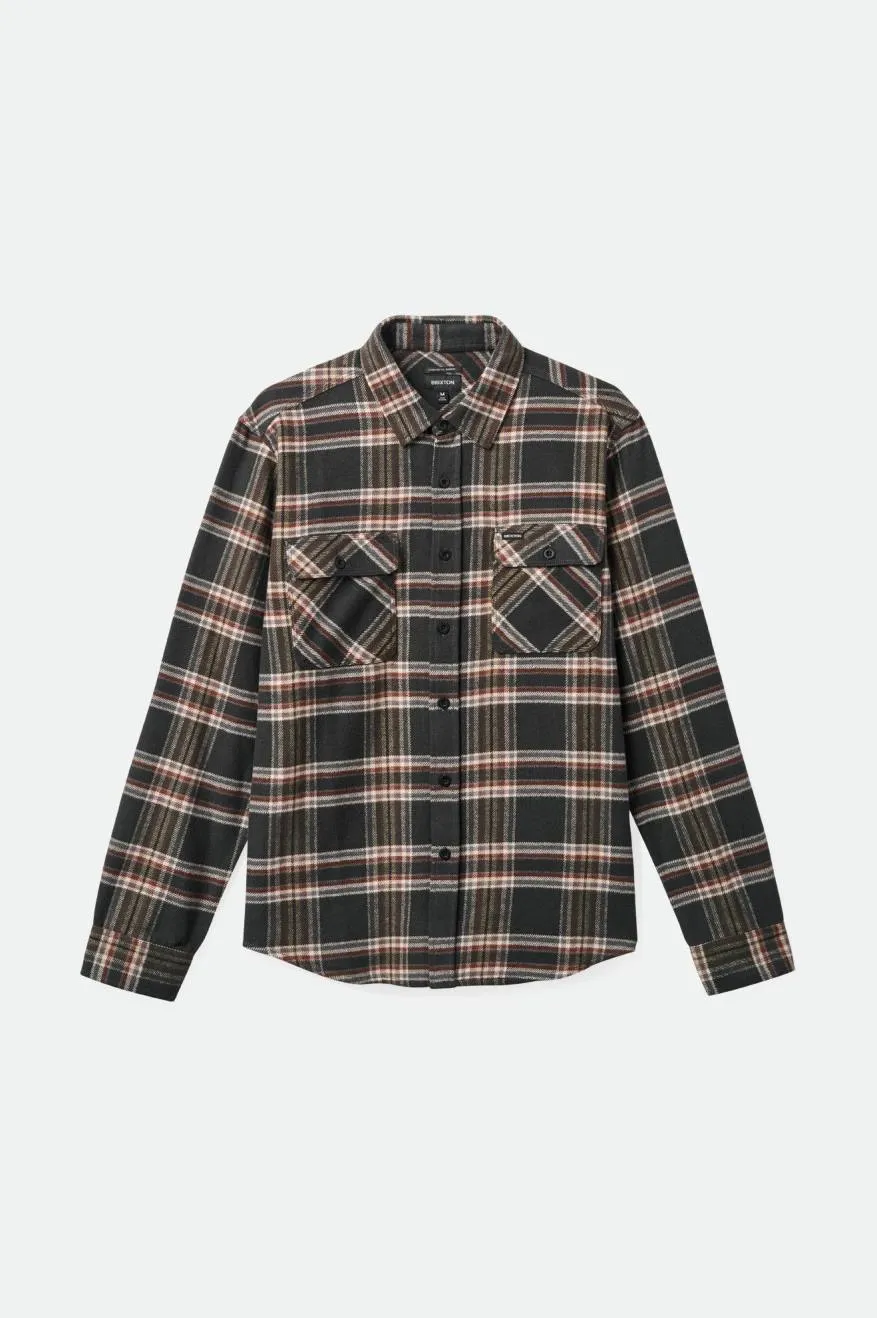Bowery L/S Flannel - Black/Charcoal/Off White sold by Brixton