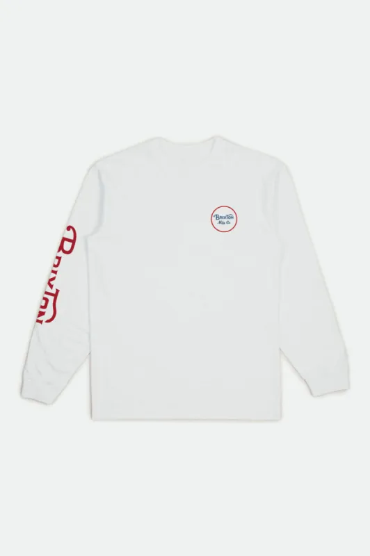 Boys Wheeler L/S Standard Tee - White/Red sold by Brixton