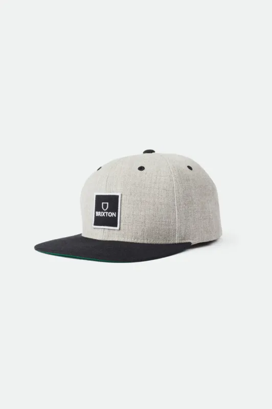 Alpha Square MP Snapback - Light Heather Grey/Black sold by Brixton