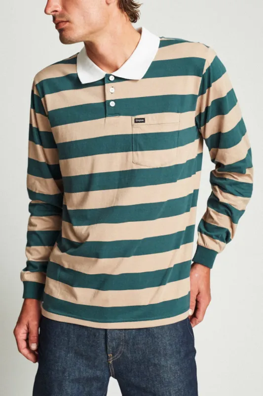 Richland L/S Polo Knit - Khaki/Green sold by Brixton