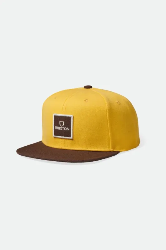 Alpha Square MP Snapback - Bright Gold/Desert Palm sold by Brixton