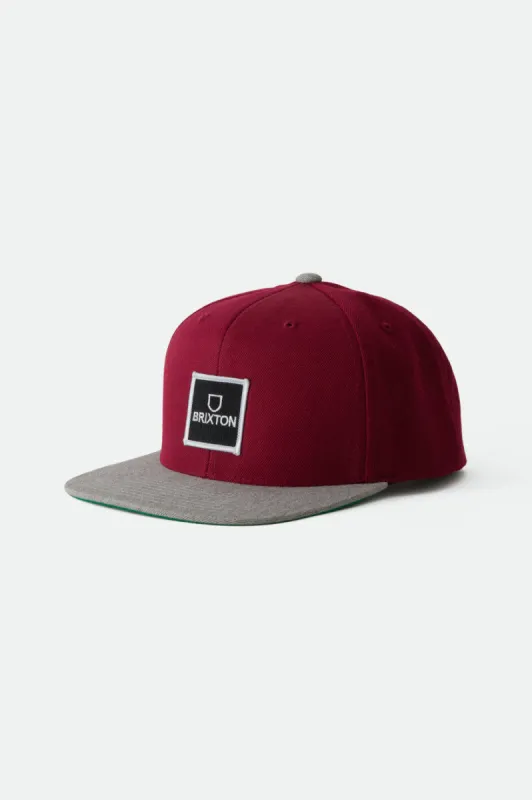 Alpha Square MP Snapback - Burgundy/Light Heather Grey sold by Brixton