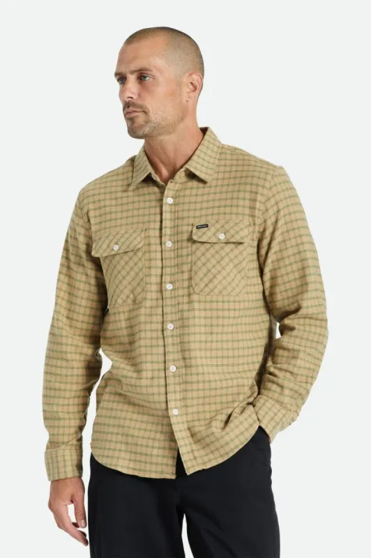 Bowery Stretch L/S Utility Flannel - Beige/Military Olive sold by Brixton