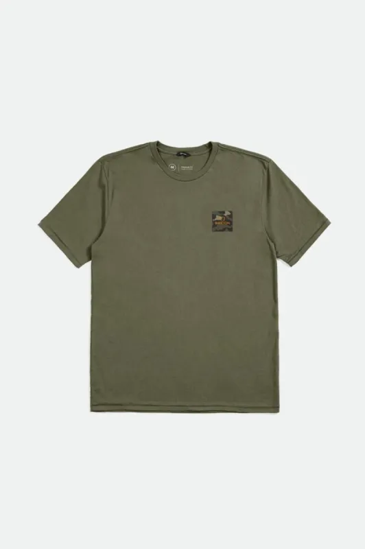 Alpha Block S/S Tailored Tee - Military Olive/Orange/Camo sold by Brixton