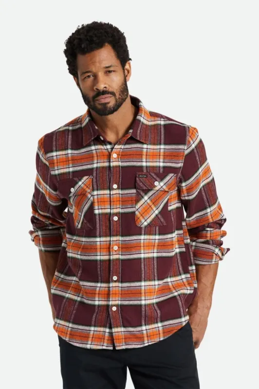 Bowery L/S Flannel - Mahogany/Burnt Orange sold by Brixton