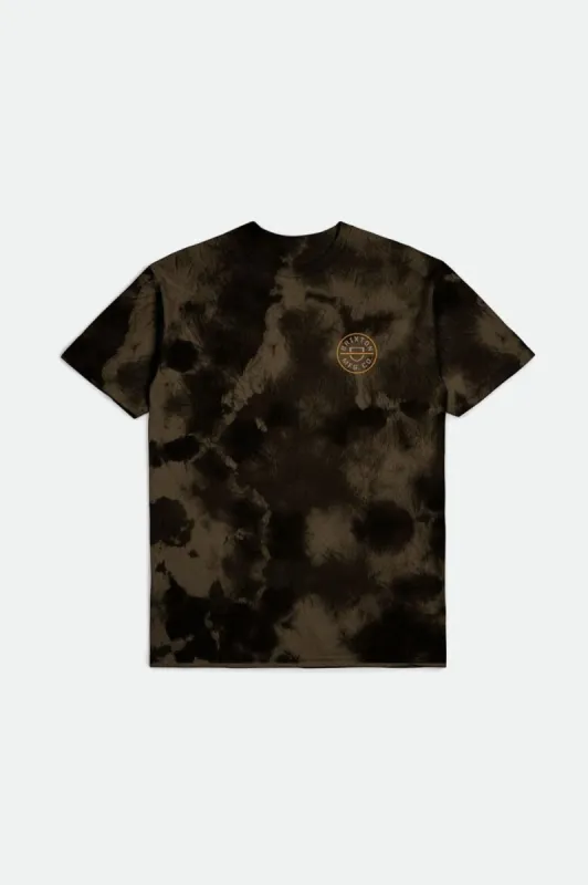 Crest II S/S Standard Tee - Black/Military Olive/Cloud Wash sold by Brixton