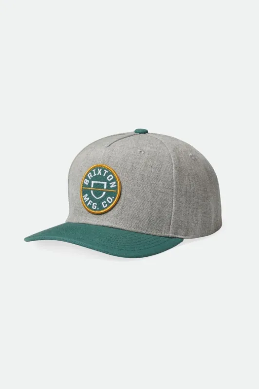 Crest C MP Snapback - Dark Heather Grey/Dark Green sold by Brixton