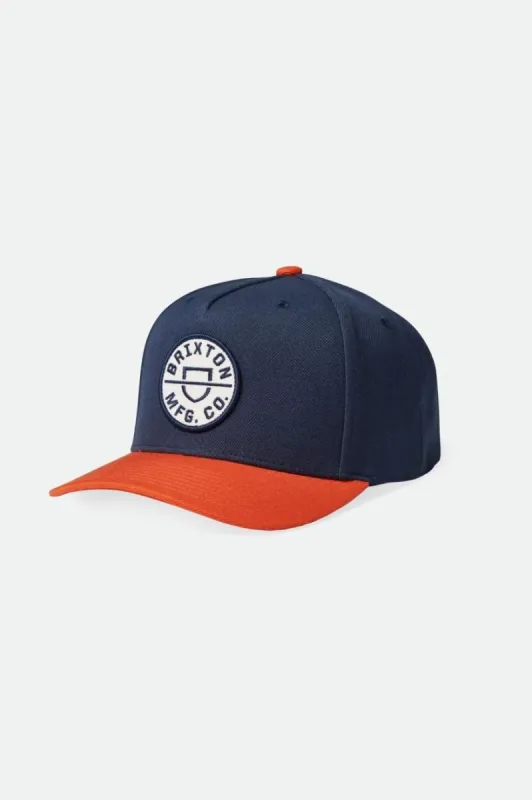 Crest C MP Snapback - Navy/Orange sold by Brixton