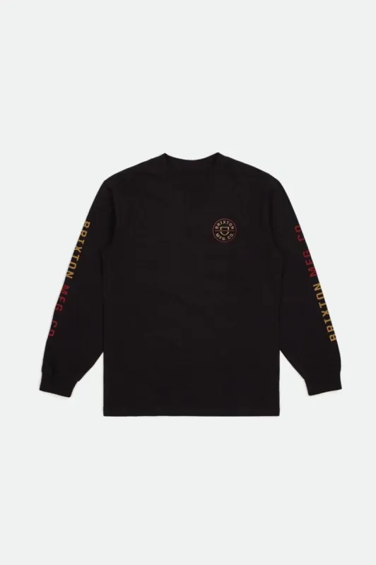 Crest L/S Standard Tee - Black/Mars Red/Bright Gold sold by Brixton
