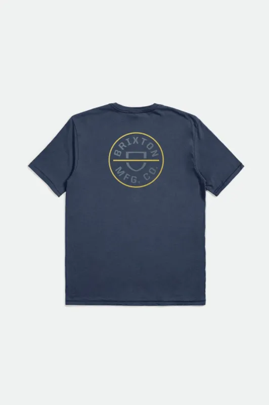 Crest II S/S Standard Tee - Washed Navy/Chinois Green/Acacia sold by Brixton