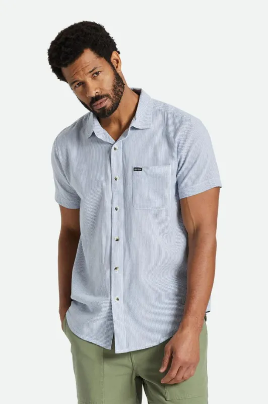 Charter Stripe S/S Woven - White/Pacific Blue sold by Brixton