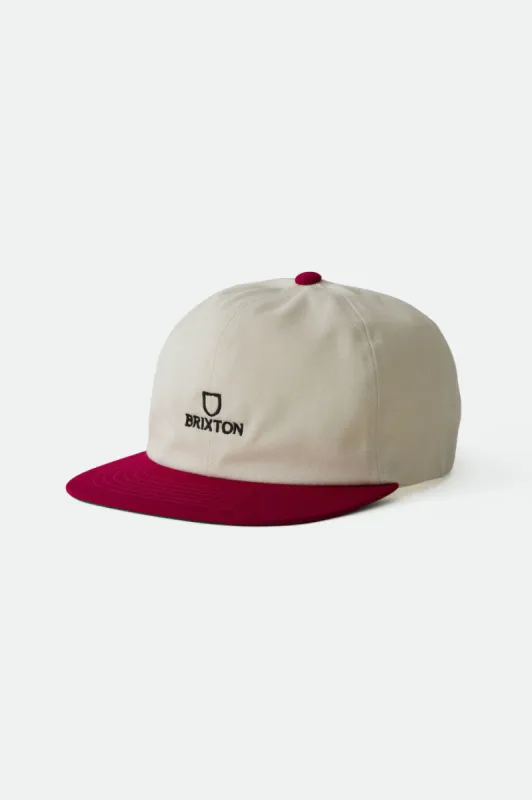 Alpha LP Snapback - Off White/Burgundy sold by Brixton