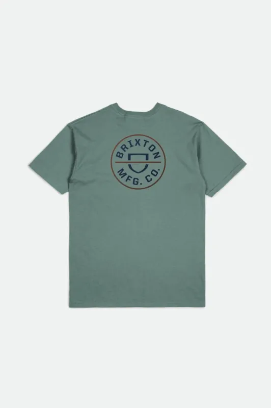 Crest II S/S Standard Tee - Chinois Green/Washed Navy/Sepia sold by Brixton