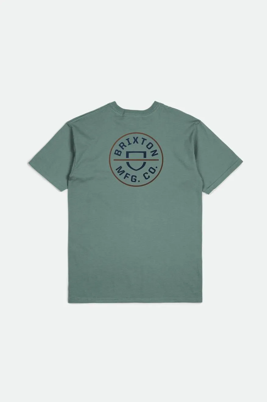 Crest II S/S Standard Tee - Chinois Green/Washed Navy/Sepia sold by Brixton