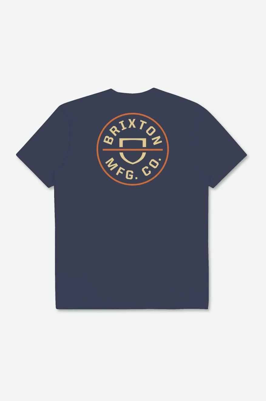 Crest II S/S Standard Tee - Washed Navy/Straw/Paradise Orange sold by Brixton