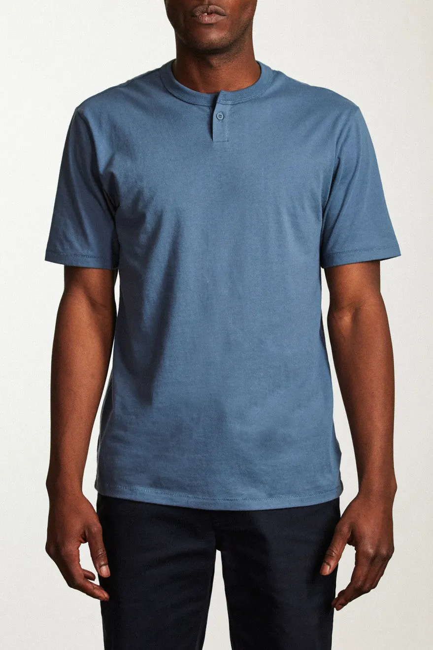 Basic S/S Henley - Dusty Blue sold by Brixton