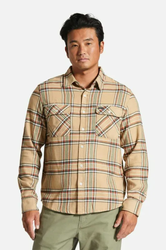 Bowery L/S Flannel - Sand/Off White/Terracotta sold by Brixton