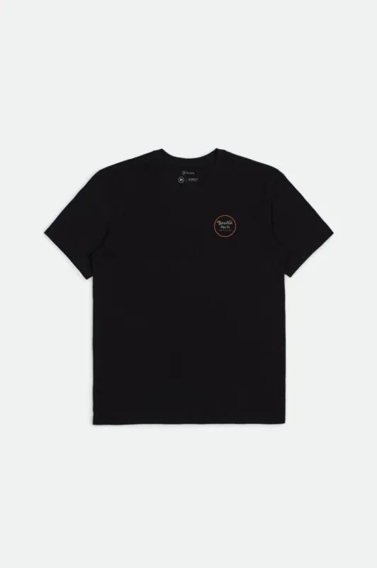 Wheeler II S/S Premium Tee - Black/Orange sold by Brixton