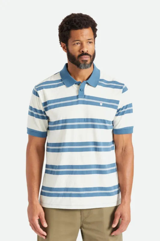 Proper S/S Polo Knit - Off White/Indian Teal sold by Brixton