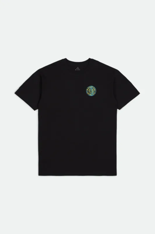 Crest II S/S Standard Tee - Black/Yellow sold by Brixton