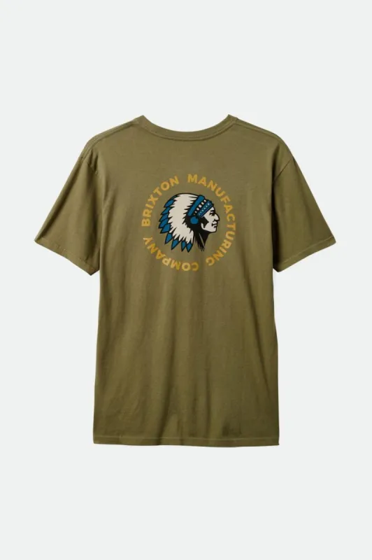 Rival Stamp S/S Standard Tee - Olive Surplus/Beige Classic Wash sold by Brixton