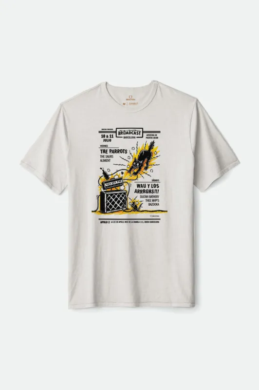 Barcelona Brxtn Broadcast S/S Standard Tee - White Garment Dye sold by Brixton