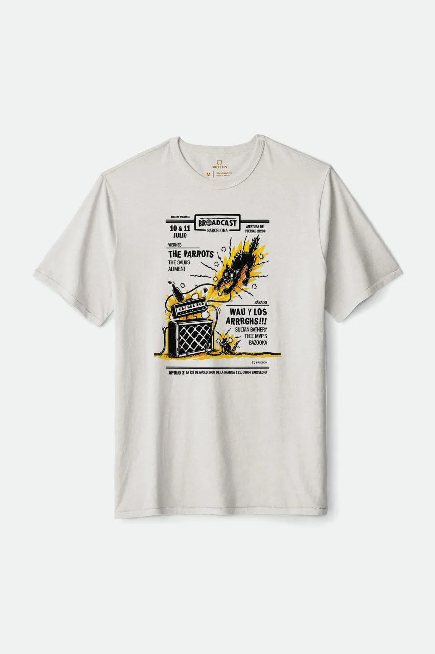 Barcelona Brxtn Broadcast S/S Standard Tee - White Garment Dye sold by Brixton