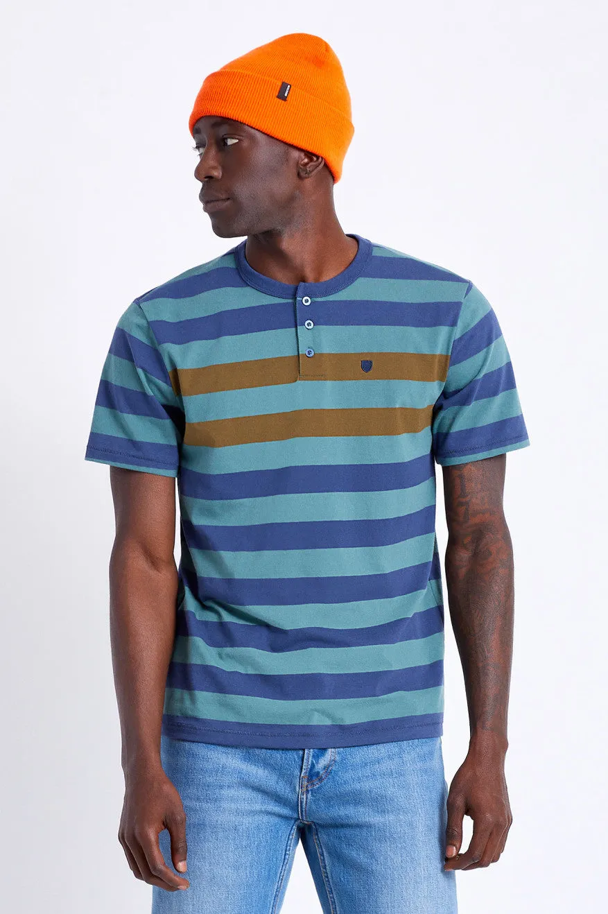 Hilt S/S Henley Knit - Silver Pine/Washed Navy/Olive sold by Brixton