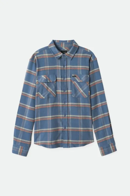 Bowery Stretch Water Resistant L/S Flannel - Flint Blue/Mineral Grey/Burnt Red sold by Brixton