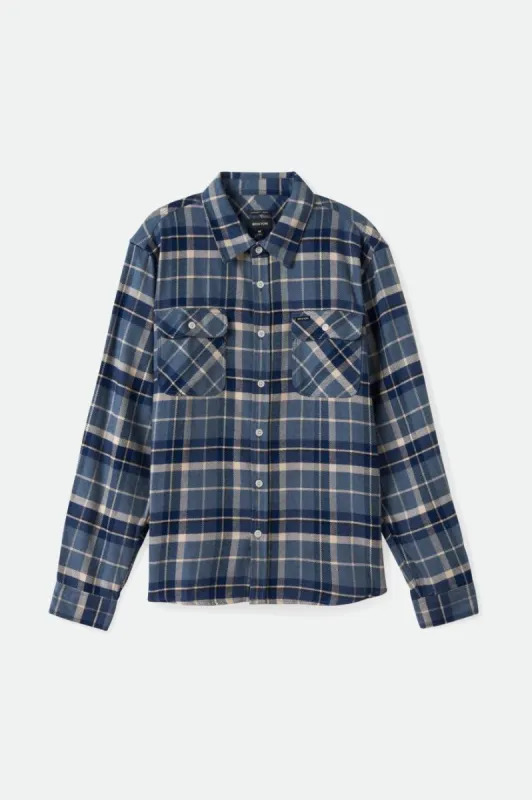 Bowery L/S Flannel - Flint Blue/Twilight Blue/Beige sold by Brixton
