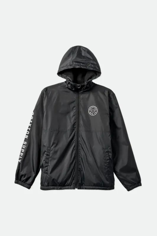 Claxton Crest Lined Hood Jacket - Black/Black sold by Brixton