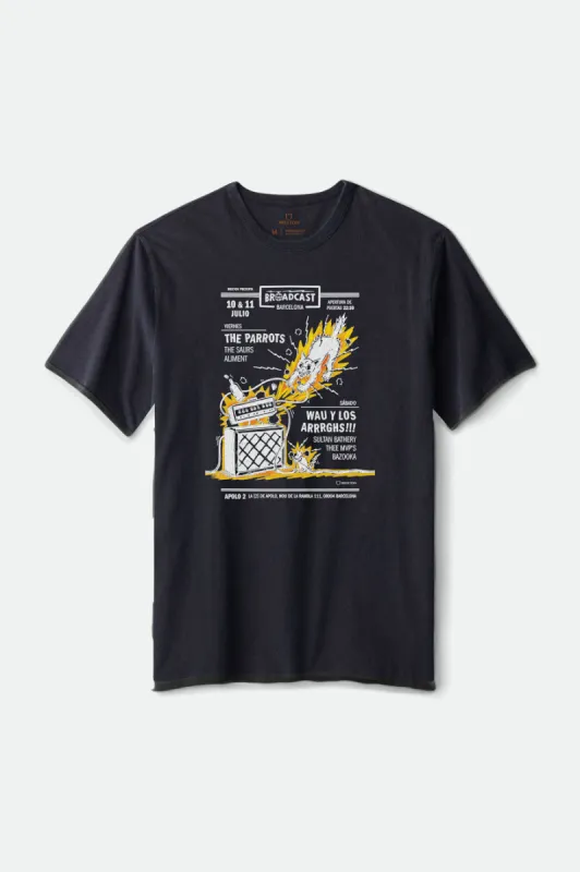 Barcelona Brxtn Broadcast S/S Standard Tee - Black Garment Dye sold by Brixton