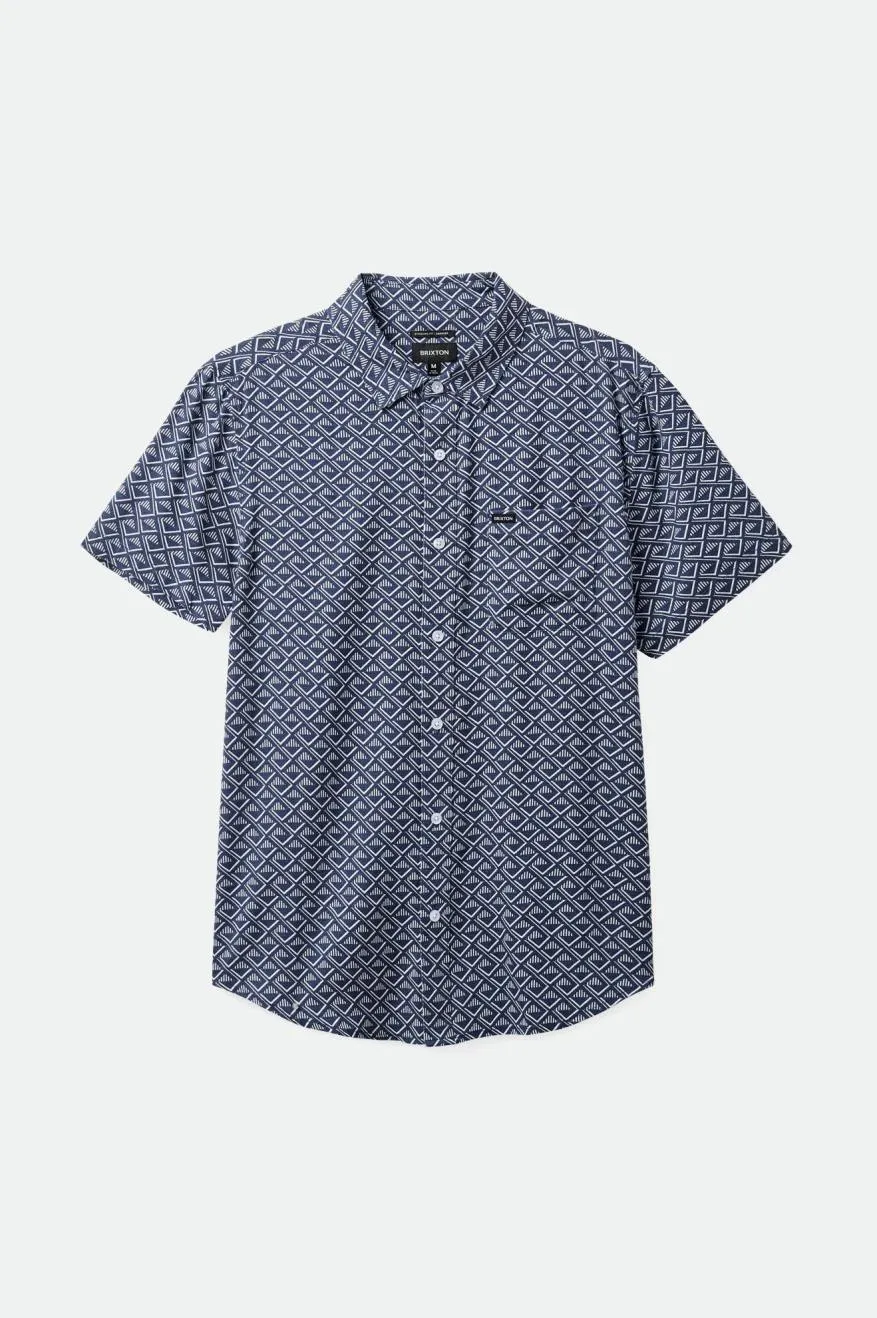 Charter Print S/S Woven Shirt - Washed Navy/White Tile sold by Brixton