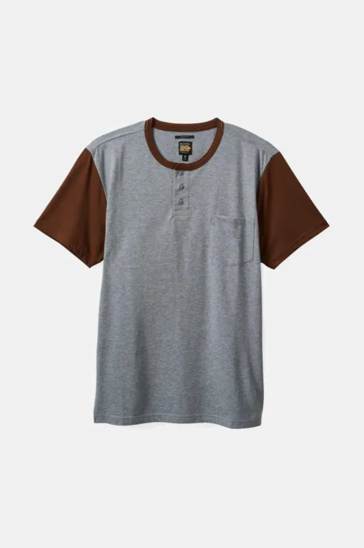 20th Anniversary Detroit Henley Pocket T-Shirt - Heather Grey/Pinecone Brown sold by Brixton