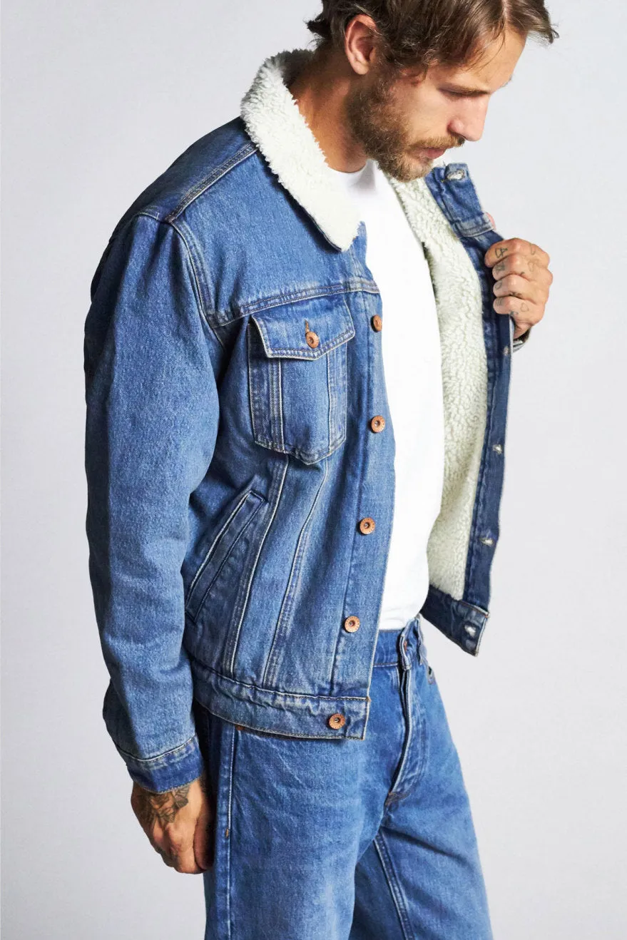 Cable Sherpa Denim Jacket - Worn Indigo sold by Brixton product image thumbnail 2