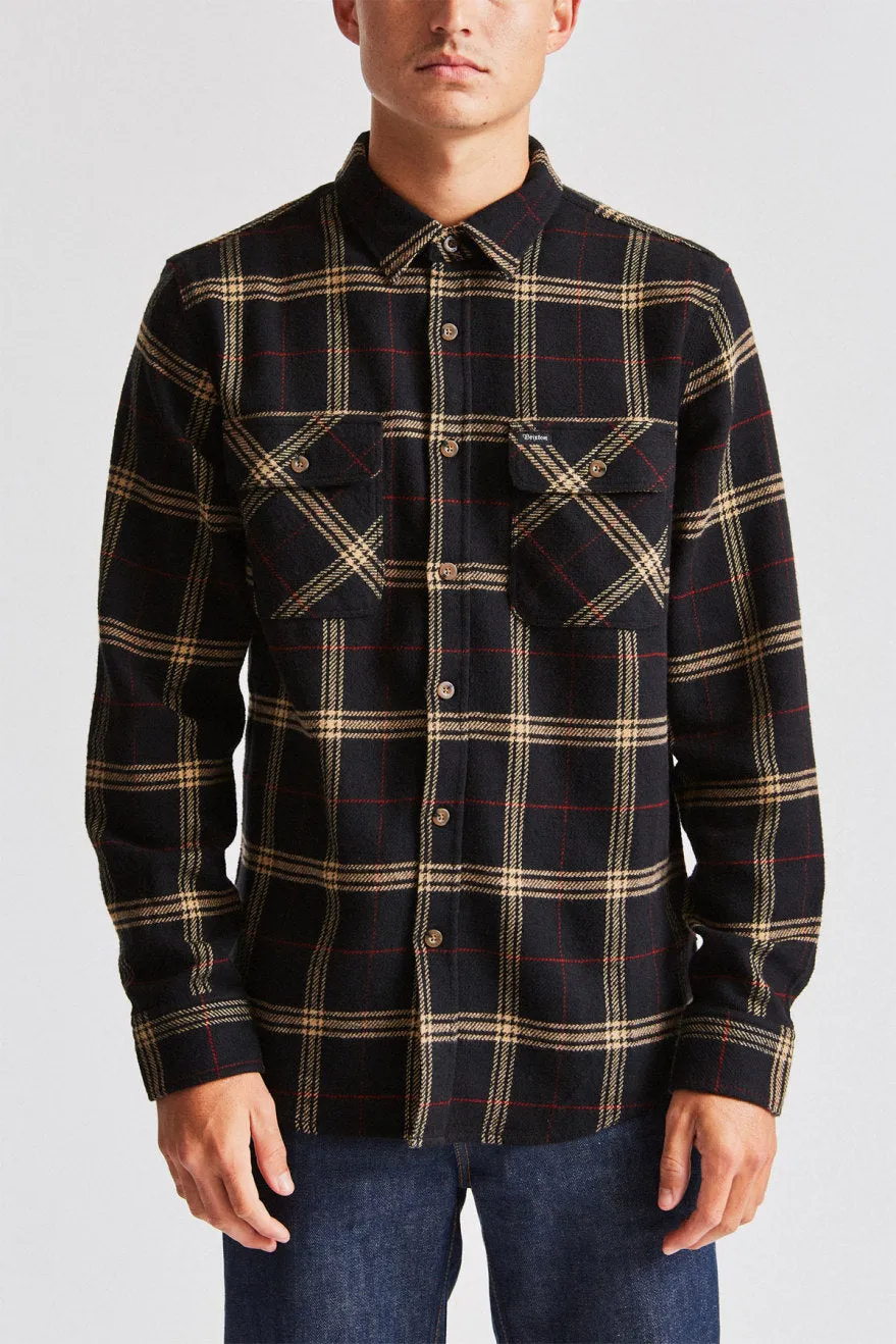 Bowery L/S Flannel - Black/Ivory sold by Brixton