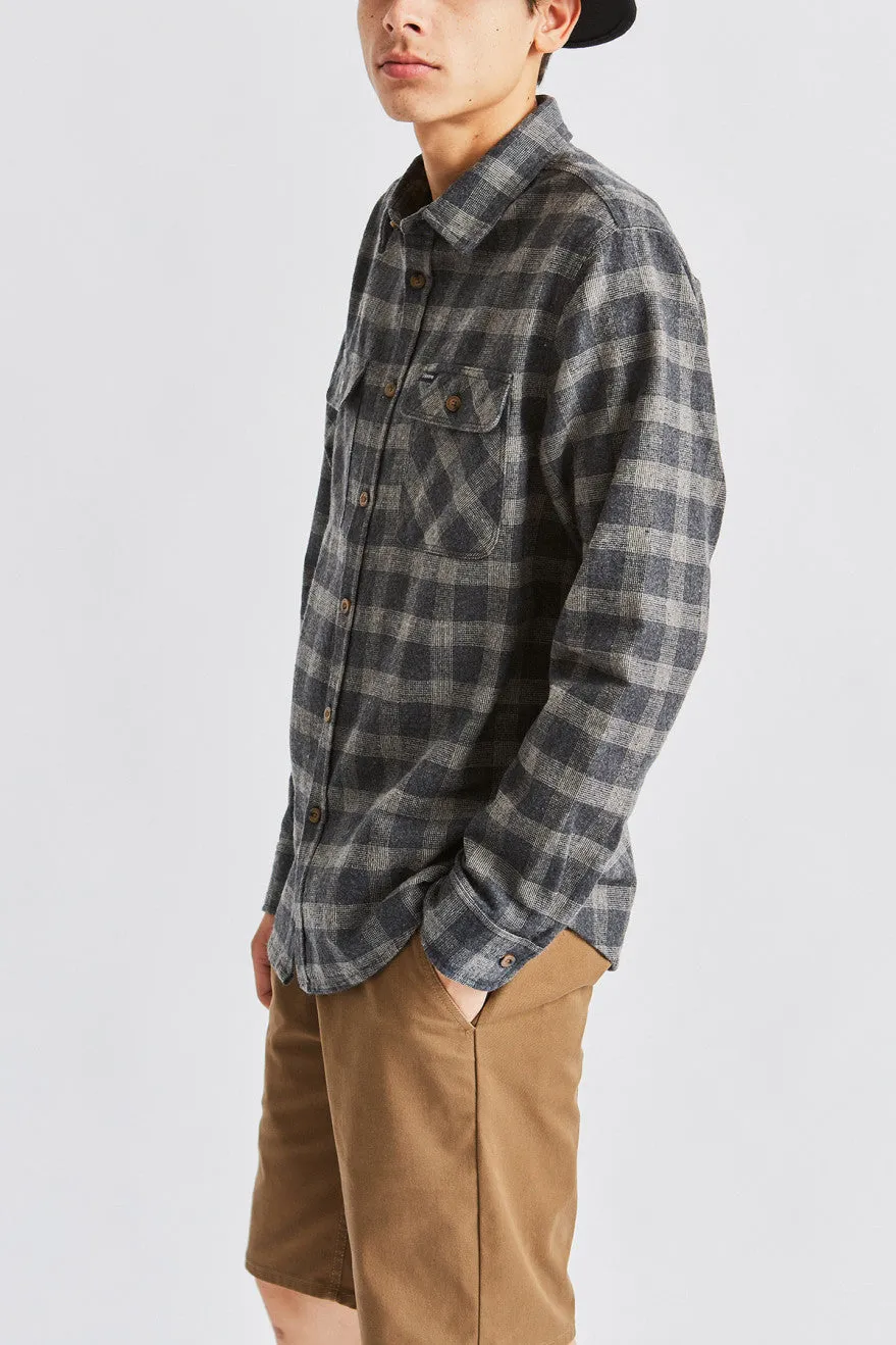 Bowery L/S Flannel - Black/Heather Grey sold by Brixton
